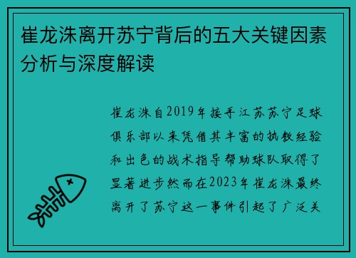 崔龙洙离开苏宁背后的五大关键因素分析与深度解读